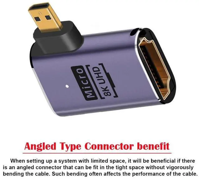 Alt view image 2 of 7 - Vszerda 8K Right Angled Micro HDMI Male to HDMI 2.1 Female UHD Extension Gold Converter Adapter Support 8K 60hz HDTV