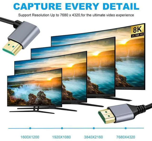Alt view image 6 of 7 - Vszerda 8K HDMI 2.1 Ultra Thin HDTV Cable 0.5m 4K Hyper Super Flexible Slim Cord Left Angled 90 Degree Type-A Male to Male for Computer HDTV Projector Home Theatre
