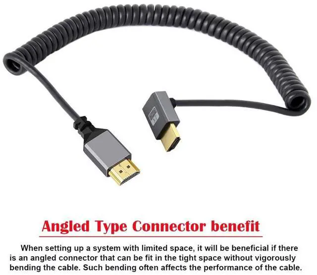 Alt view image 5 of 7 - Vszerda 4K 60hz HDMI 2.0 Male to HDMI Male Stretch Coiled Cable Down Angled 90 Degree Connector for HDTV Monitor Computer Laptop