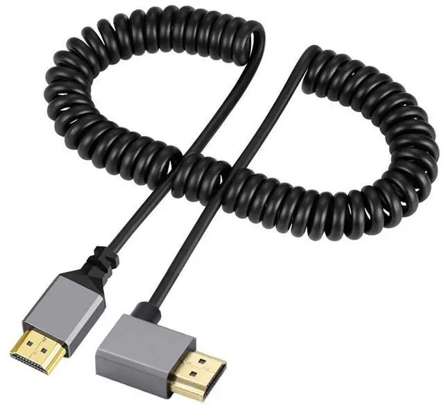 Main image of Vszerda 4K 60hz HDMI 2.0 Male to HDMI Male Stretch Coiled Cable Right Angled 90 Degree Connector for HDTV Monitor Computer Laptop