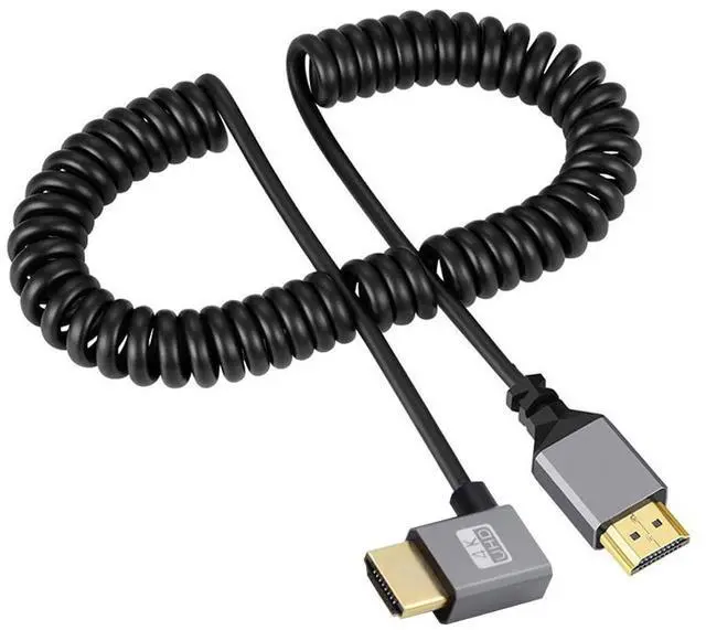 Alt view image 5 of 6 - Vszerda 4K 60hz HDMI 2.0 Male to HDMI Male Stretch Coiled Cable Right Angled 90 Degree Connector for HDTV Monitor Computer Laptop
