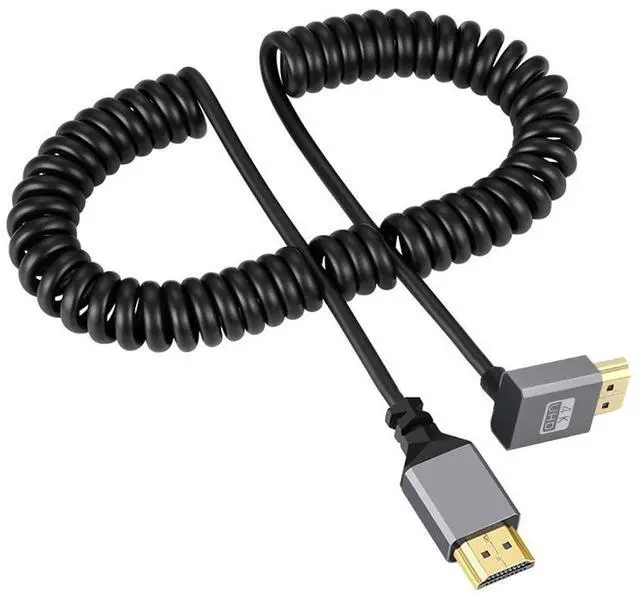 Alt view image 3 of 7 - Vszerda 4K 60hz HDMI 2.0 Male to HDMI Male Stretch Coiled Cable Up Angled 90 Degree Connector for HDTV Monitor Computer Laptop