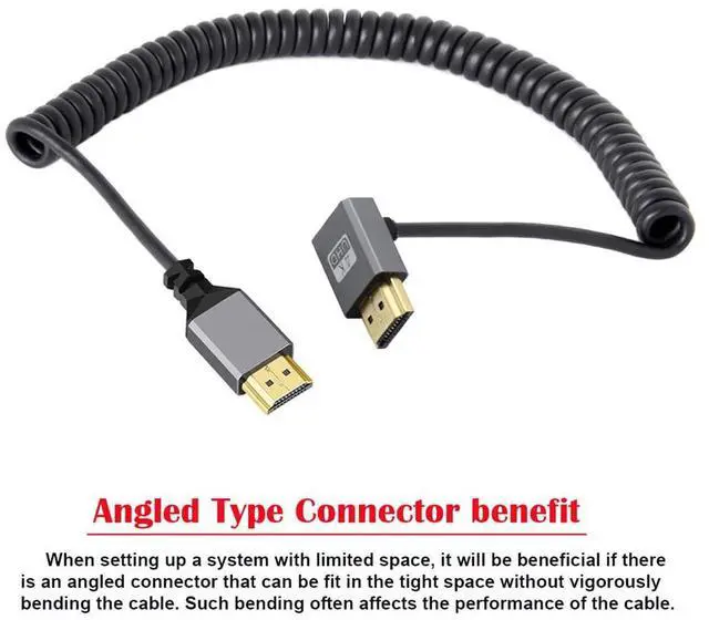 Alt view image 2 of 7 - Vszerda 4K 60hz HDMI 2.0 Male to HDMI Male Stretch Coiled Cable Up Angled 90 Degree Connector for HDTV Monitor Computer Laptop