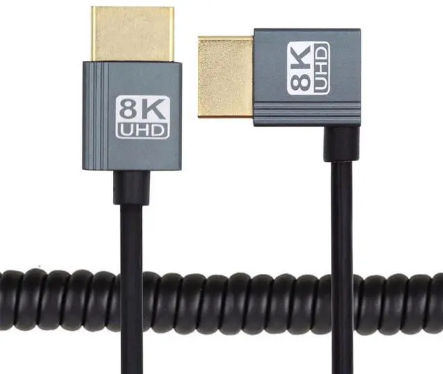 Main image of Vszerda Left Angled HDMI 2.1 Male to HDMI Male Stretch Coiled Cable 90 Degree 8K 60hz 100cm for Monitor HDTV Computer Laptop