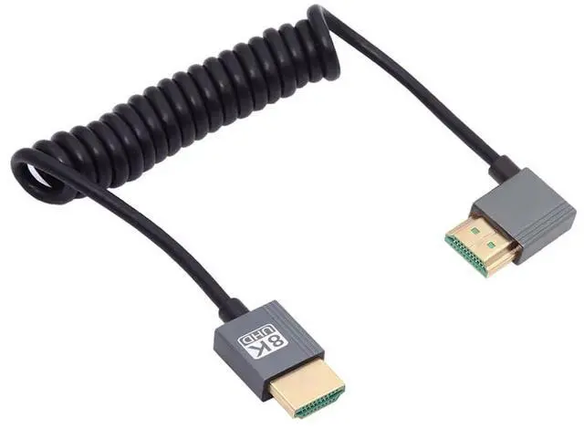 Alt view image 7 of 7 - Vszerda Left Angled HDMI 2.1 Male to HDMI Male Stretch Coiled Cable 90 Degree 8K 60hz 100cm for Monitor HDTV Computer Laptop