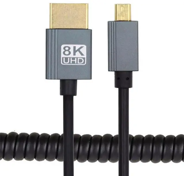 Main image of Vszerda Coiled Micro HDMI 2.1 Type-D Male to HDMI Male Stretch Cable 100cm for HDTV Camera Laptop Monitor