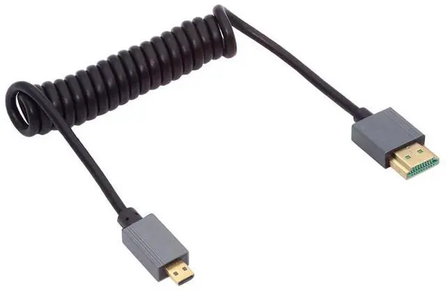 Alt view image 7 of 7 - Vszerda Coiled Micro HDMI 2.1 Type-D Male to HDMI Male Stretch Cable 100cm for HDTV Camera Laptop Monitor