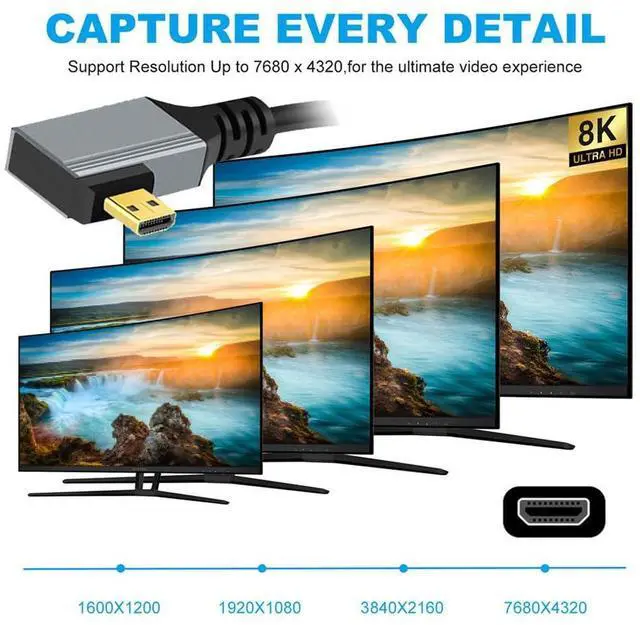 Alt view image 2 of 7 - Vszerda 90 Degree Left Angled Coiled Micro HDMI 2.1 Male Type-D to HDMI Male 8K 60hz Stretch Cable 100cm for Laptop Monitor HDTV Camera