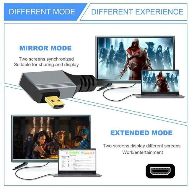 Alt view image 3 of 7 - Vszerda 90 Degree Left Angled Coiled Micro HDMI 2.1 Male Type-D to HDMI Male 8K 60hz Stretch Cable 100cm for Laptop Monitor HDTV Camera