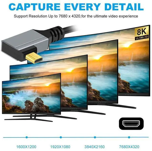 Alt view image 2 of 7 - Vszerda 90 Degree Right Angled Coiled Micro HDMI 2.1 Male Type-D to HDMI Male 8K 60hz Stretch Cable 100cm for Laptop Monitor HDTV Camera