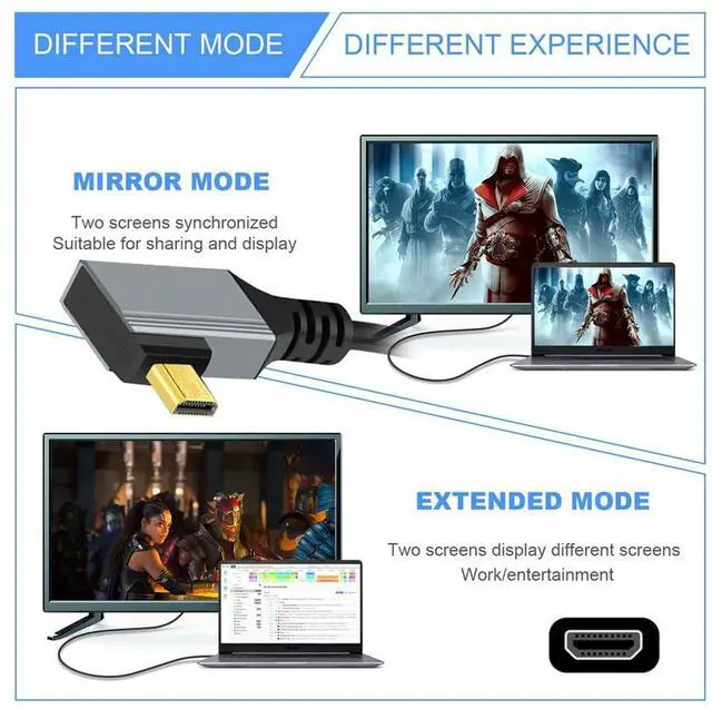 Alt view image 3 of 7 - Vszerda 90 Degree Right Angled Coiled Micro HDMI 2.1 Male Type-D to HDMI Male 8K 60hz Stretch Cable 100cm for Laptop Monitor HDTV Camera