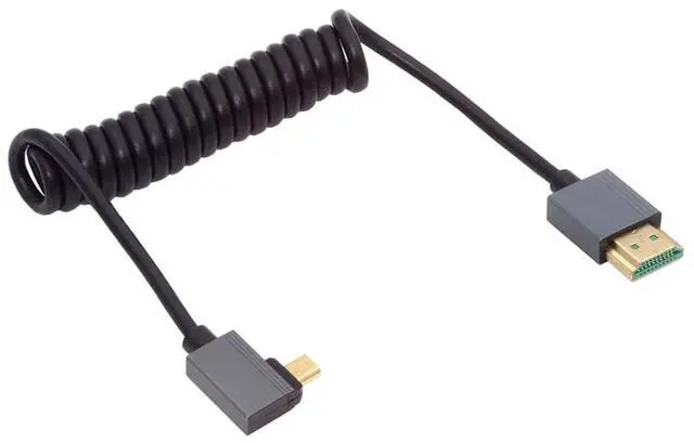 Alt view image 7 of 7 - Vszerda 90 Degree Right Angled Coiled Micro HDMI 2.1 Male Type-D to HDMI Male 8K 60hz Stretch Cable 100cm for Laptop Monitor HDTV Camera