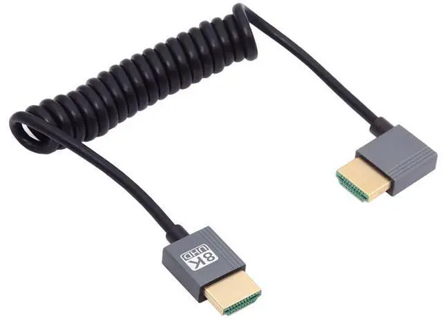 Main image of Vszerda Right Angled HDMI 2.1 Male to HDMI Male Stretch Coiled Cable 90 Degree 8K 60hz 100cm for Monitor HDTV Computer Laptop