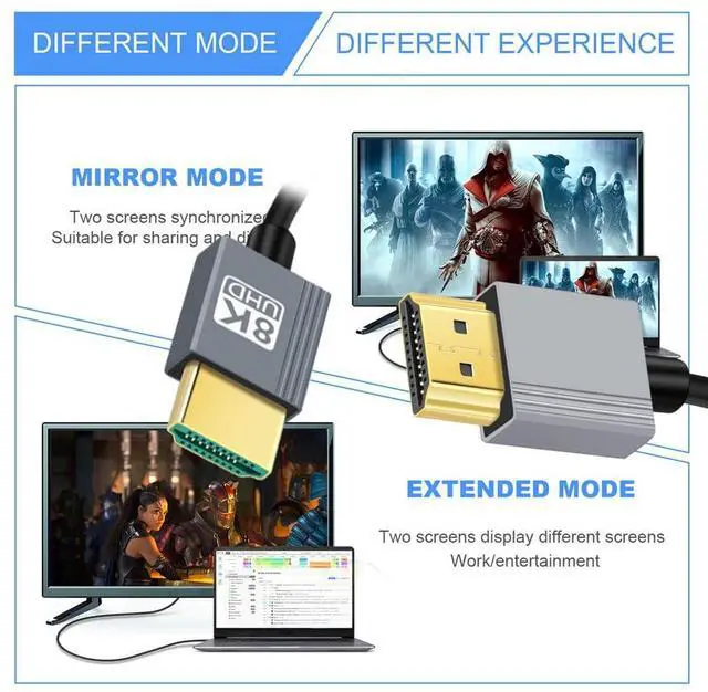 Alt view image 5 of 7 - Vszerda HDMI 2.1 Male to HDMI Male Stretch Coiled Cable 8K 60hz 100cm for Monitor HDTV Computer Laptop
