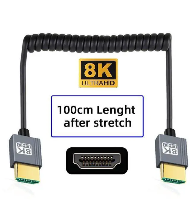 Alt view image 6 of 7 - Vszerda HDMI 2.1 Male to HDMI Male Stretch Coiled Cable 8K 60hz 100cm for Monitor HDTV Computer Laptop