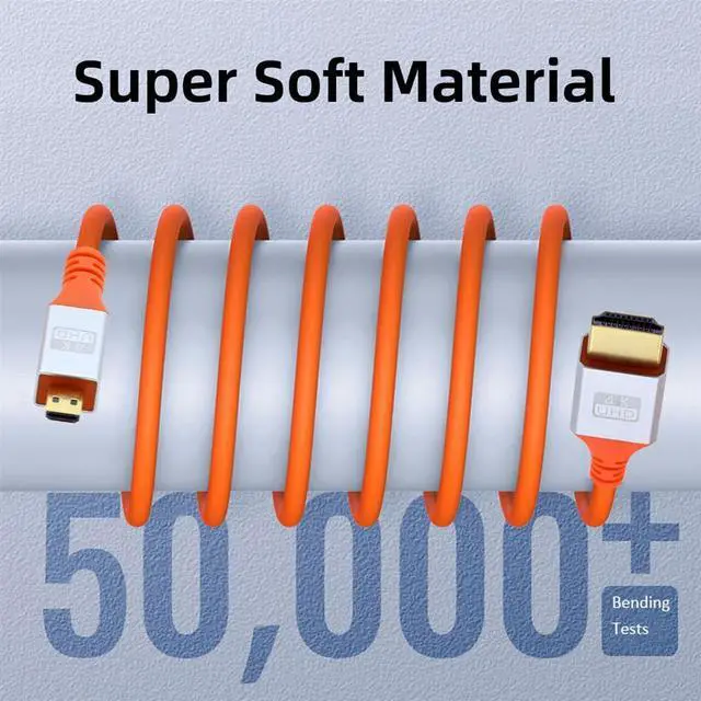 Alt view image 2 of 7 - Vszerda Micro HDMI 4K to HDMI Hyper Super Flexible Cord HDTV Cable Ultra Soft High Flex High Speed Type-A Male to Male for Computer 0.5m