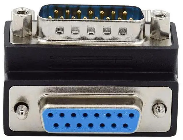 Main image of Vszerda DB15 Serial Adapters D-SUB 15-pin RS232 D-subminiature Adapter Male to Female with Screw Nuts DB Connector Up 90 Degree Angled