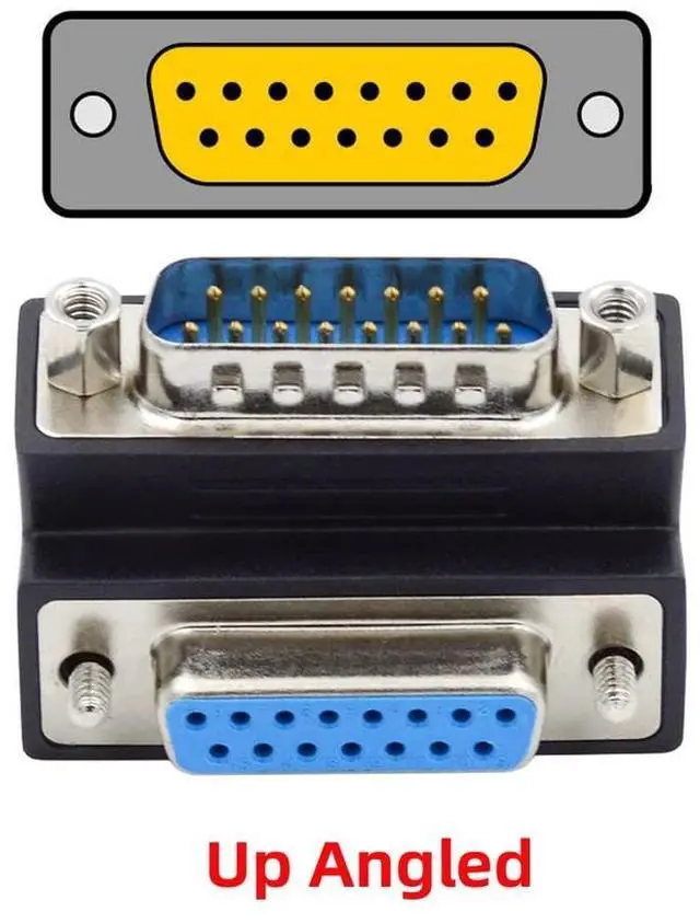 Alt view image 2 of 6 - Vszerda DB15 Serial Adapters D-SUB 15-pin RS232 D-subminiature Adapter Male to Female with Screw Nuts DB Connector Up 90 Degree Angled