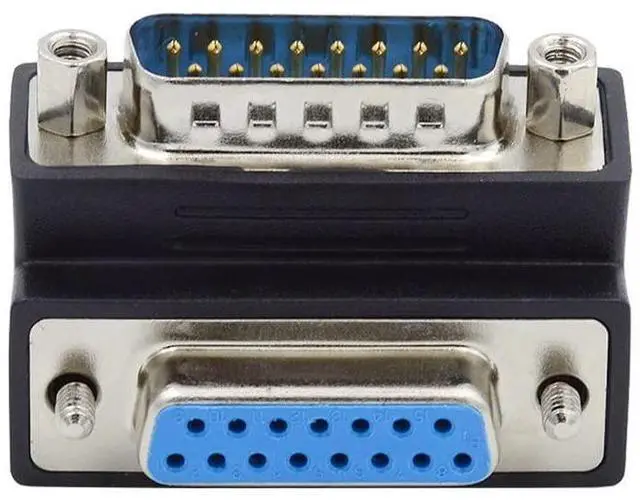 Main image of Vszerda DB15 Serial Adapters D-SUB 15-pin RS232 D-subminiature Adapter Male to Female with Screw Nuts DB Connector Down 90 Degree Angled