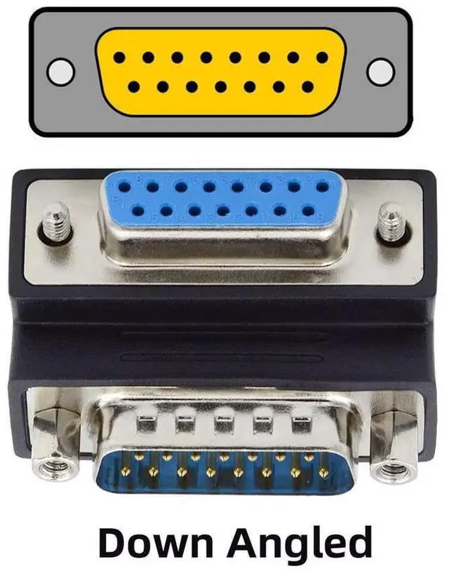 Alt view image 6 of 7 - Vszerda DB15 Serial Adapters D-SUB 15-pin RS232 D-subminiature Adapter Male to Female with Screw Nuts DB Connector Down 90 Degree Angled