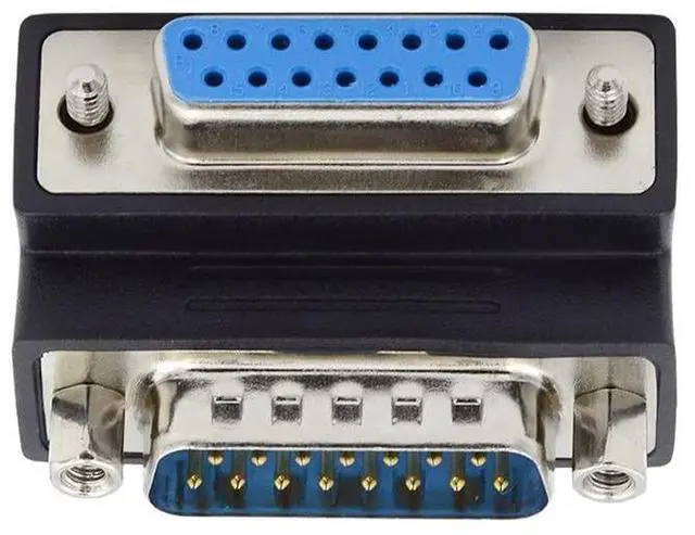 Alt view image 7 of 7 - Vszerda DB15 Serial Adapters D-SUB 15-pin RS232 D-subminiature Adapter Male to Female with Screw Nuts DB Connector Down 90 Degree Angled