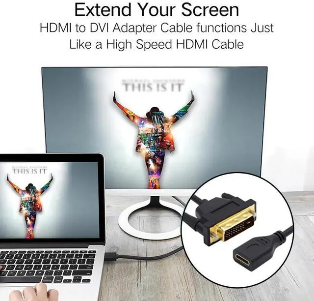 Alt view image 3 of 7 - Vszerda 20cm Mini HDMI 1.4 Type-C 4K to DVI 24+1 Cable -Male to Female Extension Cord for Computer HDTV Graphics Card UHD Black