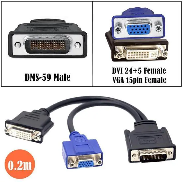 Alt view image 2 of 7 - Vszerda DMS 59pin Male to Dual DVI RGB VGA Female Extension Cable for GPU Graphics Card Displays