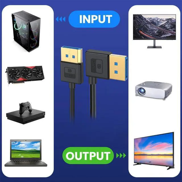 Alt view image 6 of 7 - Vszerda Ultrafine DisplayPort 1.4 Cable Right Angled 8K 4K 3.2ft/100cm, DP to DP Bi-Directional [UHD, 8K@60Hz, 4K@144Hz] Ultra-HD 32.4Gbps 90 Degree Extension Cord for Graphics Card Laptop Monitor