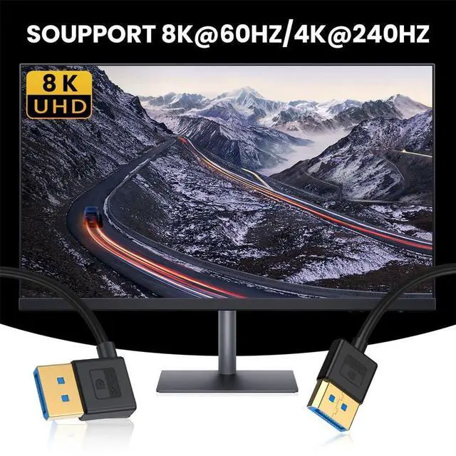 Alt view image 4 of 7 - Vszerda Ultrafine DisplayPort 1.4 Cable Right Angled 8K 4K 3.2ft/100cm, DP to DP Bi-Directional [UHD, 8K@60Hz, 4K@144Hz] Ultra-HD 32.4Gbps 90 Degree Extension Cord for Graphics Card Laptop Monitor