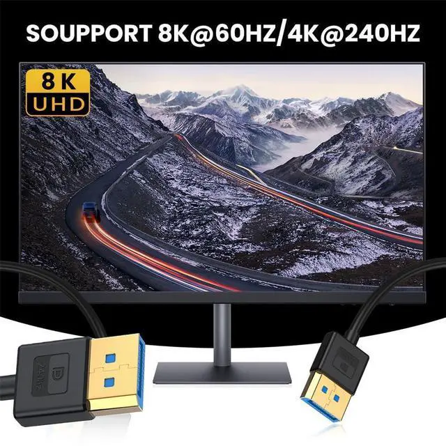 Alt view image 4 of 7 - Vszerda Ultrafine DisplayPort 1.4 Cable 8K 4K 3.2ft/100cm, DP to DP Bi-Directional [UHD, 8K@60Hz, 4K@144Hz] Ultra-HD 32.4Gbps Extension Cord for Graphics Card Laptop Monitor