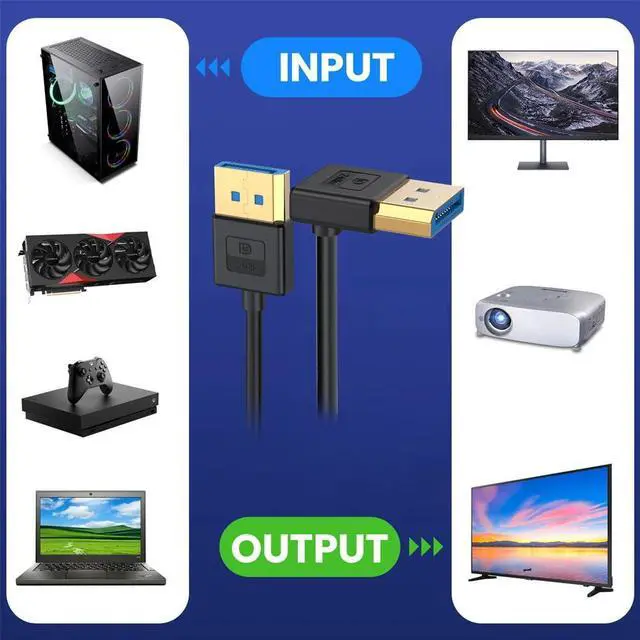 Alt view image 6 of 7 - Vszerda Ultrafine 90 Degree Up Angled DisplayPort 1.4 Cable 8K 4K 3.2ft/100cm, DP to DP Bi-Directional [UHD, 8K@60Hz, 4K@144Hz] Ultra-HD 32.4Gbps Extension Cord for Graphics Card Laptop Monitor
