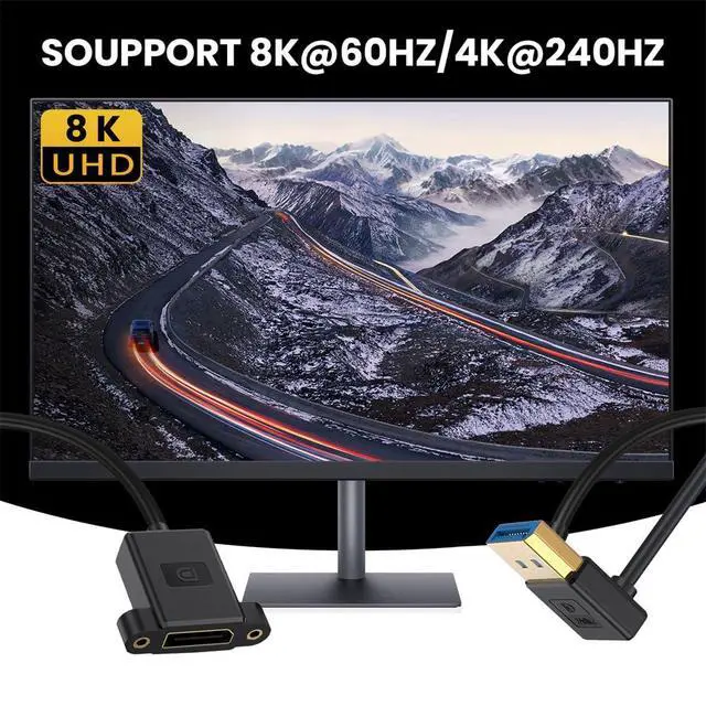Alt view image 4 of 7 - Vszerda Up Angled DisplayPort 1.4 Ultrafine DP Male to Female Extension Cable 8K 60hz 4K 144hz for Graphics Card Desktop Laptop Monitor 30cm