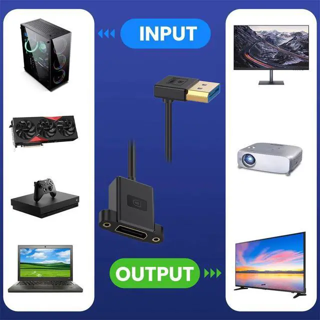 Alt view image 6 of 7 - Vszerda Up Angled DisplayPort 1.4 Ultrafine DP Male to Female Extension Cable 8K 60hz 4K 144hz for Graphics Card Desktop Laptop Monitor 30cm