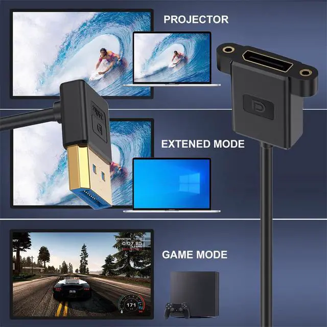 Alt view image 7 of 7 - Vszerda Up Angled DisplayPort 1.4 Ultrafine DP Male to Female Extension Cable 8K 60hz 4K 144hz for Graphics Card Desktop Laptop Monitor 30cm