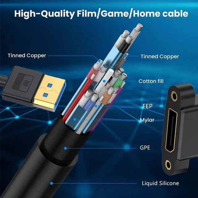 Alt view image 2 of 6 - Vszerda DisplayPort 1.4 Ultrafine DP Male to Female Extension Cable 8K 60hz 4K 144hz for Graphics Card Desktop Laptop Monitor 30cm