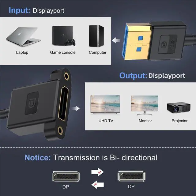 Alt view image 4 of 6 - Vszerda DisplayPort 1.4 Ultrafine DP Male to Female Extension Cable 8K 60hz 4K 144hz for Graphics Card Desktop Laptop Monitor 30cm