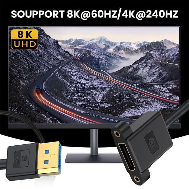 Alt view image 3 of 6 - Vszerda DisplayPort 1.4 Ultrafine DP Male to Female Extension Cable 8K 60hz 4K 144hz for Graphics Card Desktop Laptop Monitor 30cm