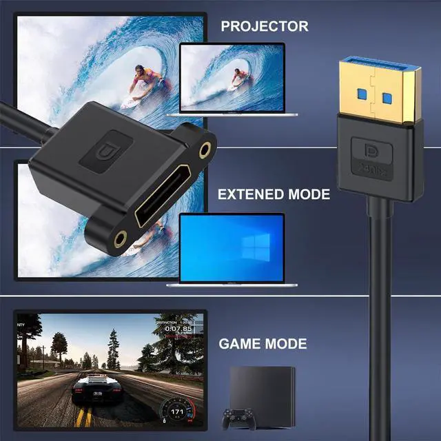 Alt view image 5 of 6 - Vszerda DisplayPort 1.4 Ultrafine DP Male to Female Extension Cable 8K 60hz 4K 144hz for Graphics Card Desktop Laptop Monitor 30cm