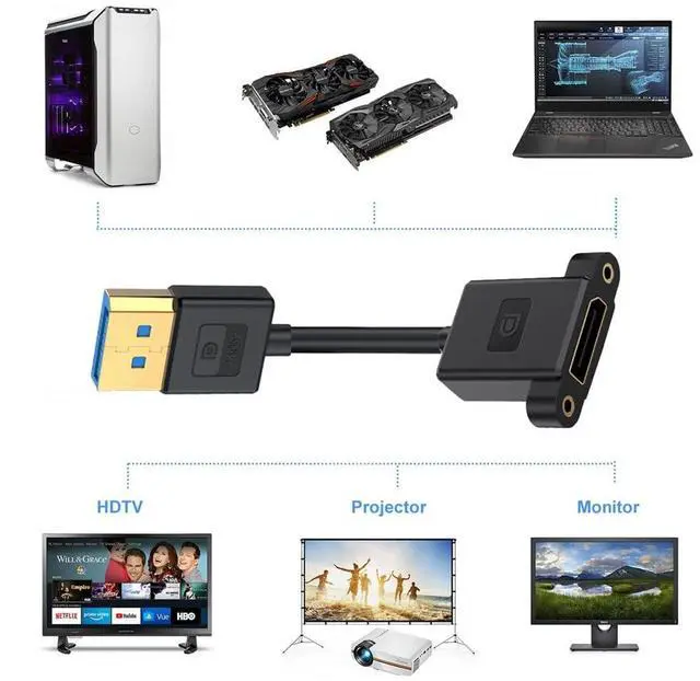 Alt view image 6 of 6 - Vszerda DisplayPort 1.4 Ultrafine DP Male to Female Extension Cable 8K 60hz 4K 144hz for Graphics Card Desktop Laptop Monitor 30cm
