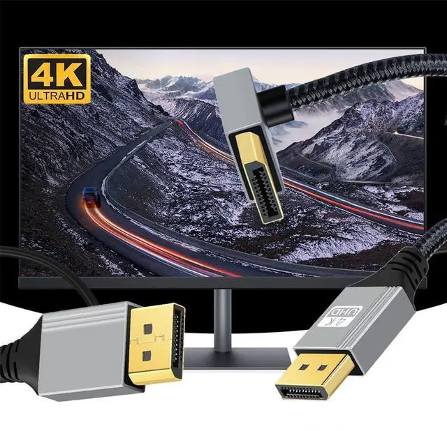 Alt view image 7 of 7 - Vszerda Down Angled DP to DP Cable 4K 60hz 90 Degree DisplayPort Cable Silver Sleeve Ultra-HD UHD for Desktop Laptop Monitor Graphics Card,2m