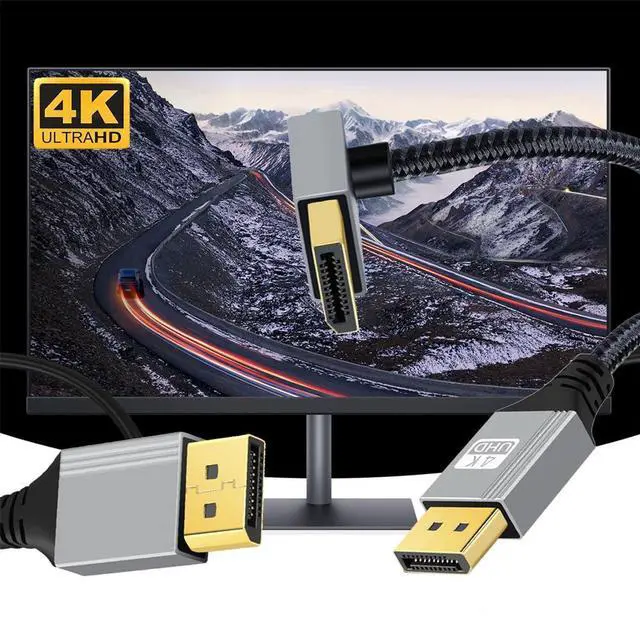 Alt view image 7 of 7 - Vszerda Up Angled DP to DP Cable 4K 60hz 90 Degree DisplayPort Cable Silver Sleeve Ultra-HD UHD for Desktop Laptop Monitor Graphics Card, 2m