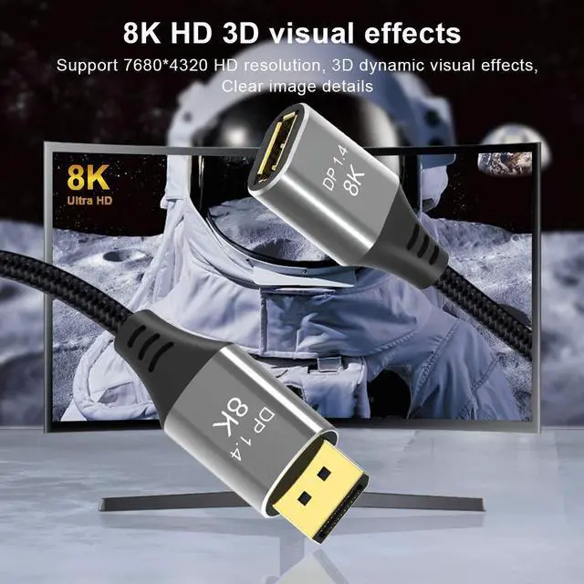 Alt view image 5 of 6 - Vszerda DisplayPort 1.4 8K 60hz Extension Cable Male to Female Ultra-HD UHD 4K 144hz DP to DP Cable 7680 * 4320 for Video PC Laptop TV Model: DP-031-1.0M