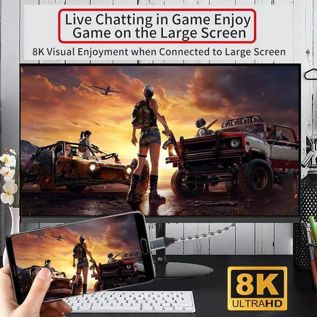 Alt view image 3 of 7 - Vszerda Reversible DisplayPort to USB C Cable 8K, DP Source to USB 3.1 Type C Male Displays HDTV Cord for Laptop Monitor 1.8m