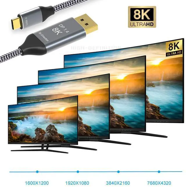 Alt view image 6 of 7 - Vszerda Reversible DisplayPort to USB C Cable 8K, DP Source to USB 3.1 Type C Male Displays HDTV Cord for Laptop Monitor 1.8m