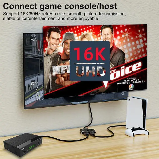 Alt view image 6 of 7 - Vszerda DP Bi-Direction 2x1 Splitter DisplayPort 2.0 Switcher Box Selector Hub Support HDCP SST Extended 16K@60hz 4K@240hz Convertor Compatible with PC Monitor