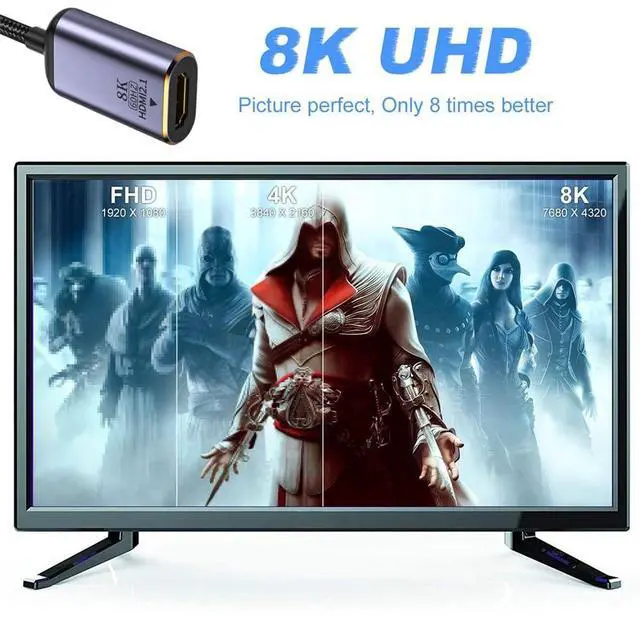 Alt view image 7 of 7 - Vszerda DisplayPort 1.4 Source to HDMI 2.0 Display 8K 60hz UHD 4K DP to HDMI Female Monitor Adapter Cable