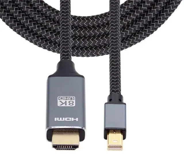 Main image of Vszerda Mini DisplayPort 1.4 Source to HDMI 2.0 Display 5.9ft Cable 8K 60hz UHD 4K Aluminum Shell, Nylon Braided Mini-DP to HDMI Male Compatible with Monitor Projector