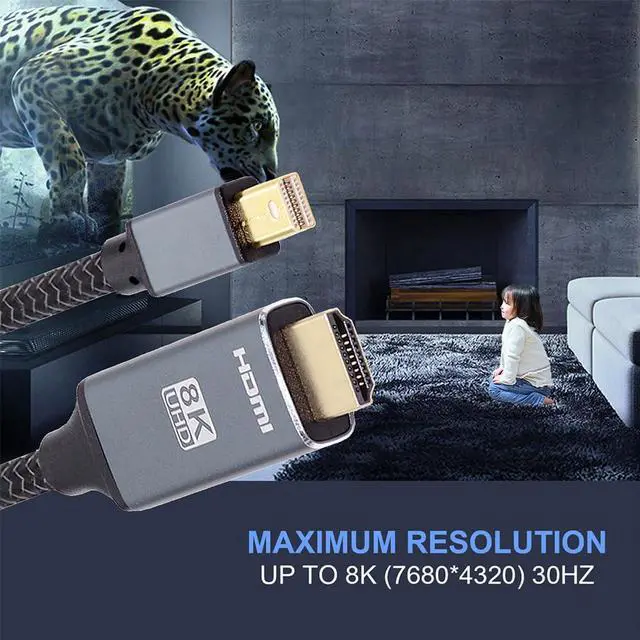 Alt view image 4 of 7 - Vszerda Mini DisplayPort 1.4 Source to HDMI 2.0 Display 5.9ft Cable 8K 60hz UHD 4K Aluminum Shell, Nylon Braided Mini-DP to HDMI Male Compatible with Monitor Projector