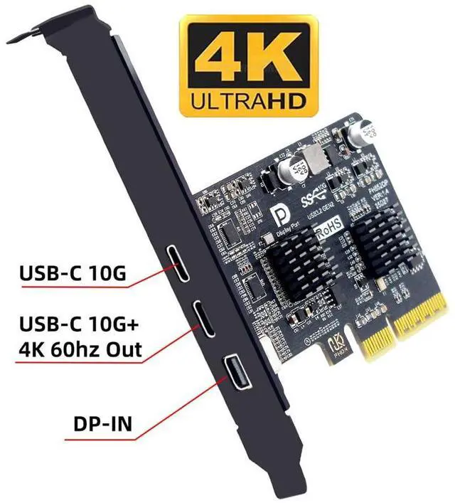 Alt view image 2 of 7 - Vszerda PCI Expree x4 & Mini Displayport 1.4 Input to Dual Type-C USB 3.1 USB-C & 4K 60hz Output Desktop Graphics Expansion Card Adapter ASM3142