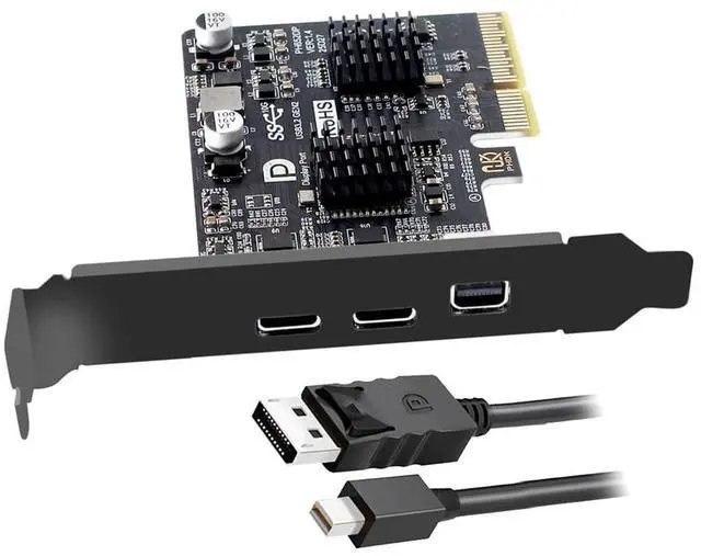 Alt view image 5 of 7 - Vszerda PCI Expree x4 & Mini Displayport 1.4 Input to Dual Type-C USB 3.1 USB-C & 4K 60hz Output Desktop Graphics Expansion Card Adapter ASM3142